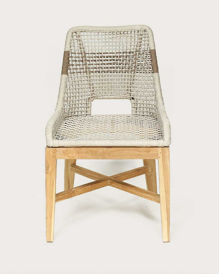 Kos - Chaise dossier haut en teck massif et corde naturelle beige