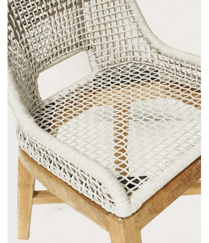 Kos - Chaise dossier haut en teck massif et corde naturelle beige