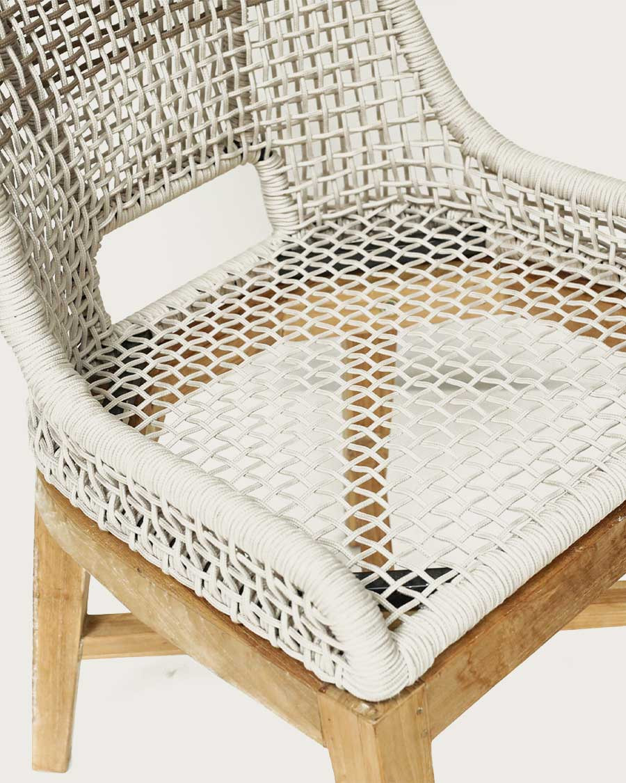Kos - Chaise dossier haut en teck massif et corde naturelle beige