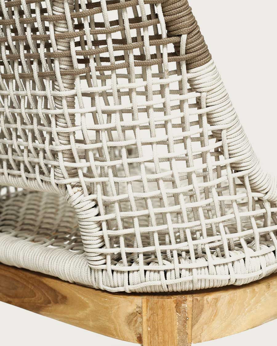 Kos - Chaise dossier haut en teck massif et corde naturelle beige