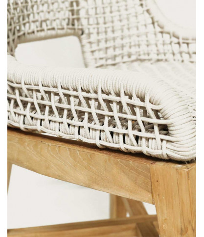 Kos - Chaise dossier haut en teck massif et corde naturelle beige