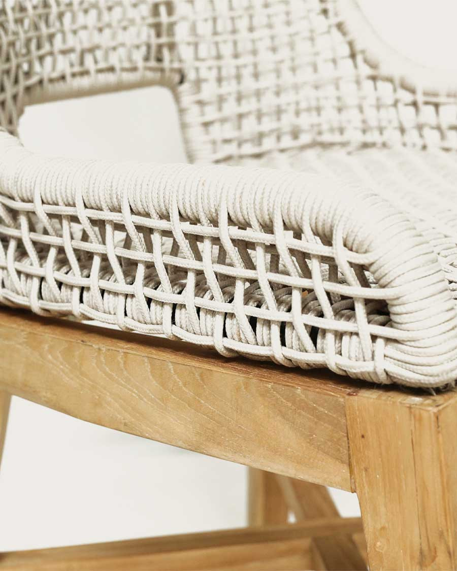 Kos - Chaise dossier haut en teck massif et corde naturelle beige