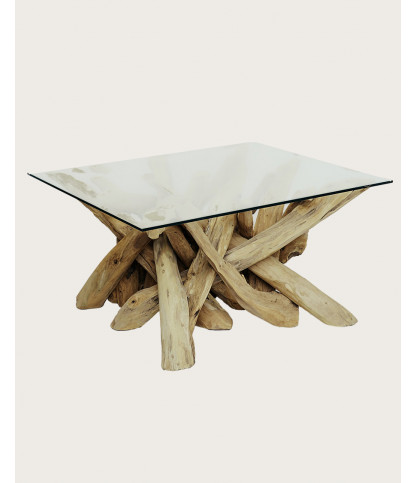 Hinata - Table basse en bois de teck massif et en verre