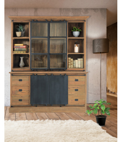 Industryal - Bibliothèque en teck massif et métal