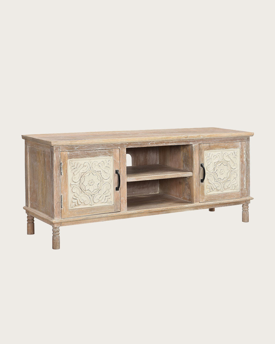 Mala - Meuble TV en manguier massif sculpté 140 cm