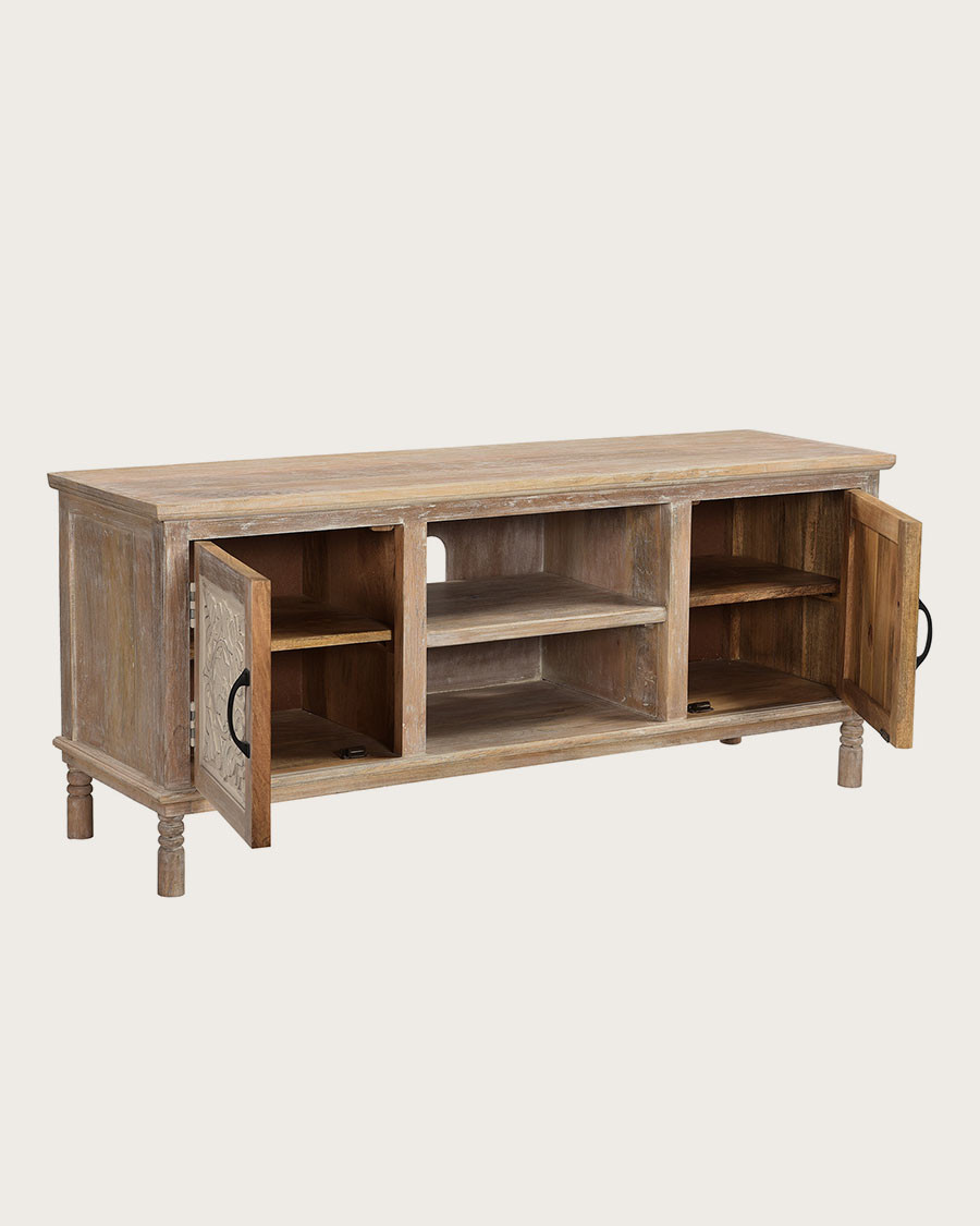 Mala - Meuble TV en manguier massif sculpté 140 cm