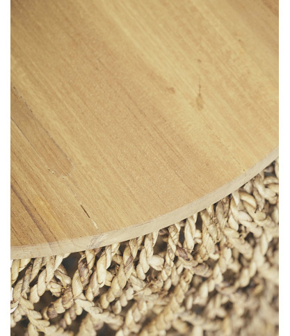 Yuda - Lot de trois tables en bois de teck massif et tissage banane avec rangements