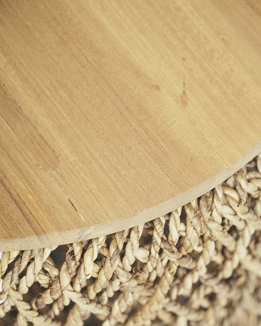 Yuda - Lot de trois tables en bois de teck massif et tissage banane avec rangements