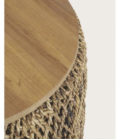 Yuda - Lot de trois tables en bois de teck massif et tissage banane avec rangements