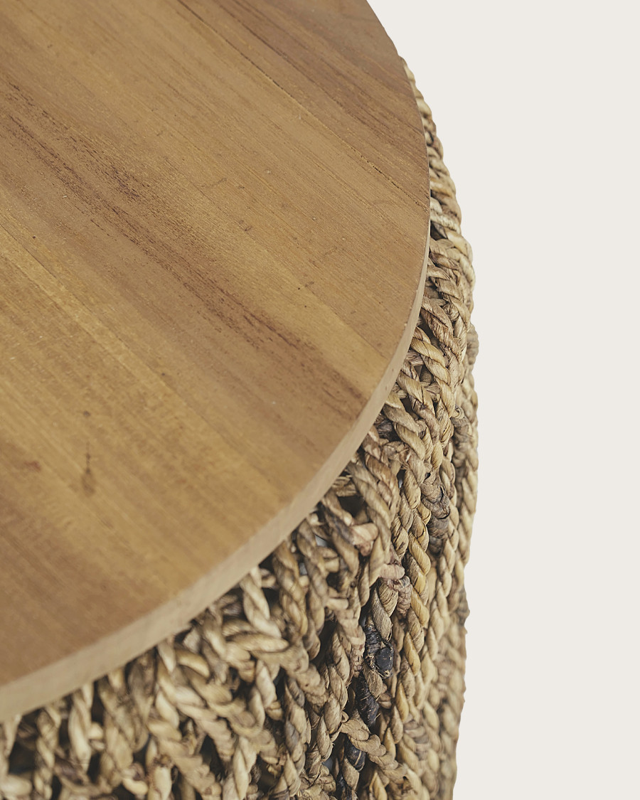 Yuda - Lot de trois tables en bois de teck massif et tissage banane avec rangements