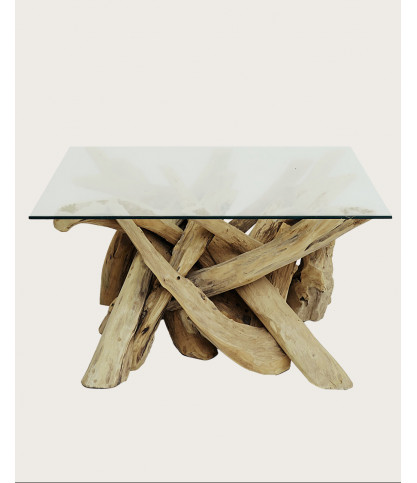 Hinata - Table basse en bois de teck massif et en verre