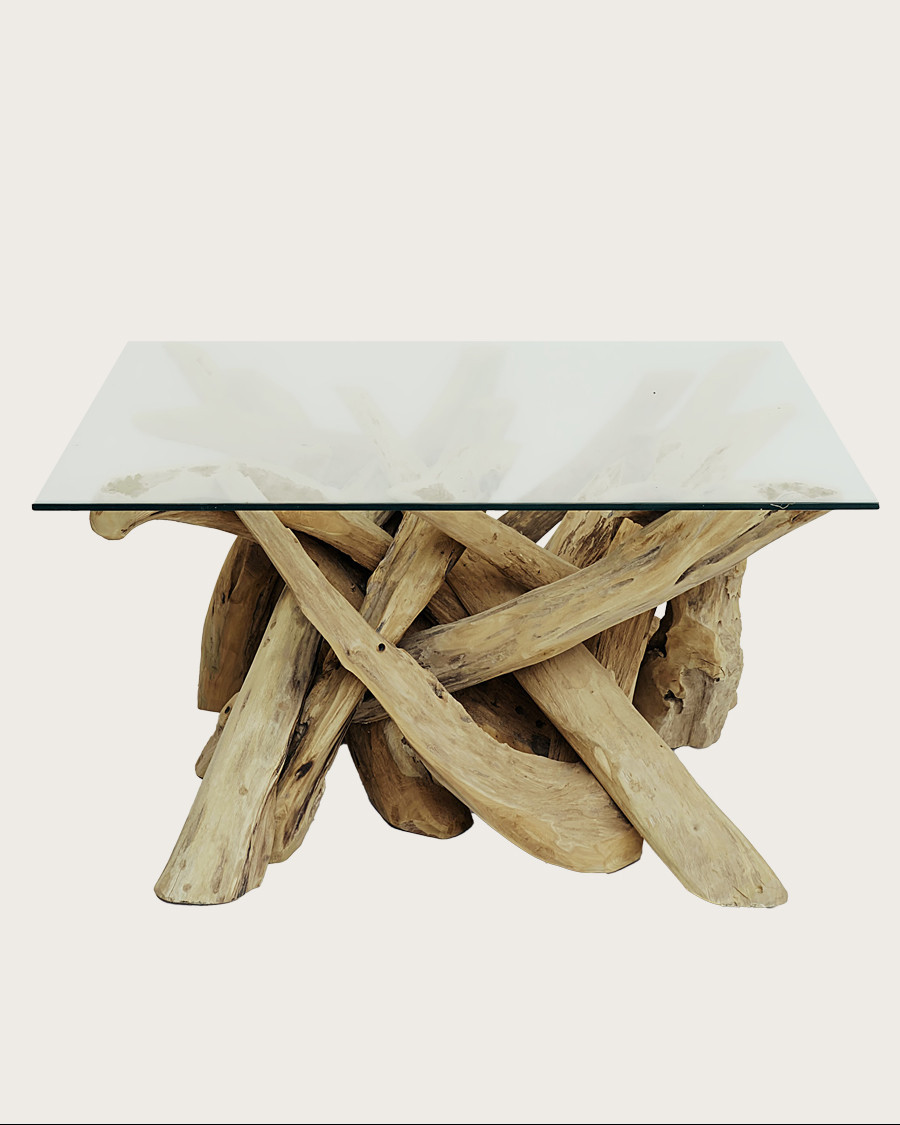 Hinata - Table basse en bois de teck massif et en verre
