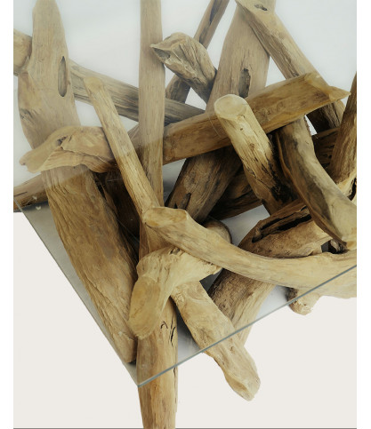 Hinata - Table basse en bois de teck massif et en verre