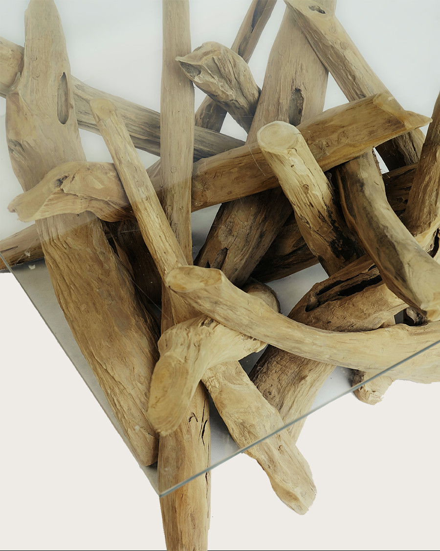 Hinata - Table basse en bois de teck massif et en verre