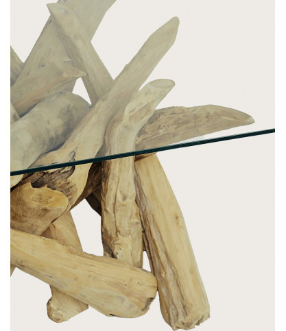 Hinata - Table basse en bois de teck massif et en verre