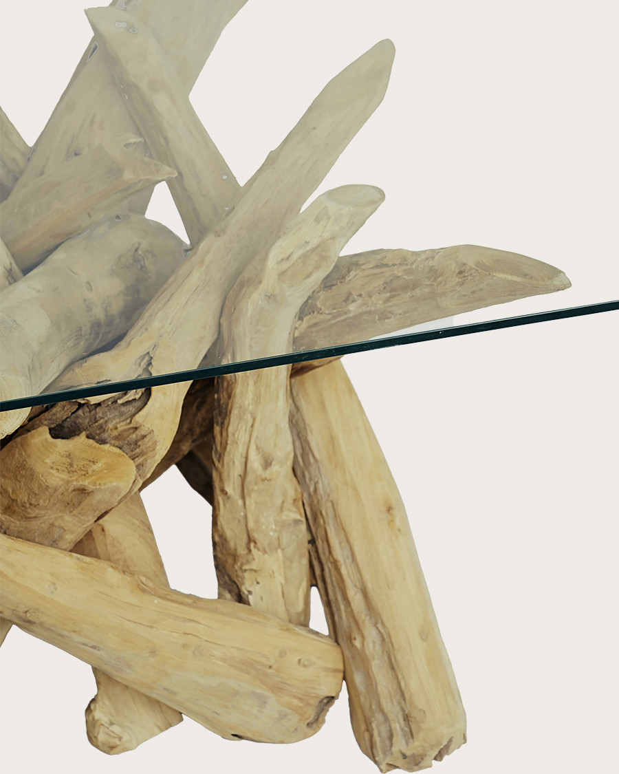 Hinata - Table basse en bois de teck massif et en verre