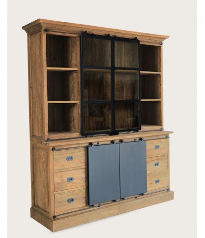 Industryal - Bibliothèque en teck massif et métal