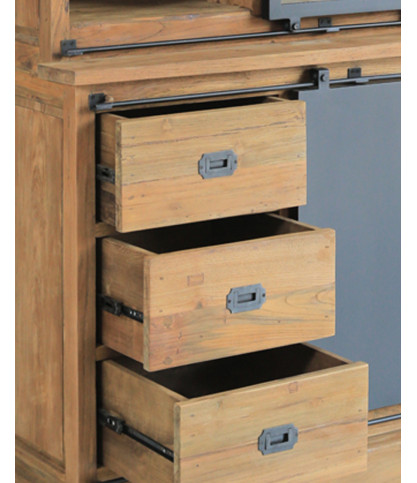 Industryal - Bibliothèque en teck massif et métal