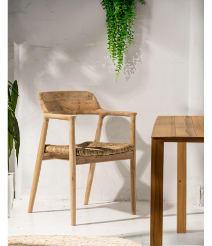 Zaha - Chaise en teck massif et paille