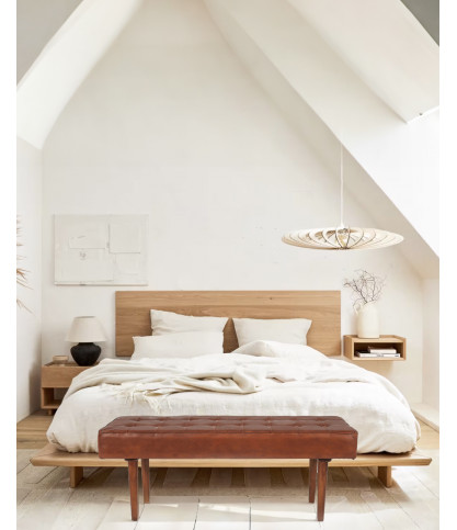 Khalari - Banc en cuir marron capitonné