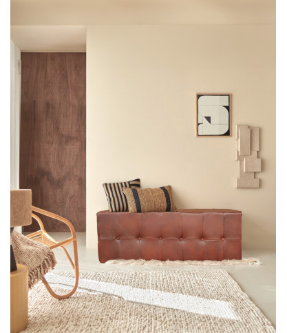 Palm - Banc rembourré en cuir marron capitonné