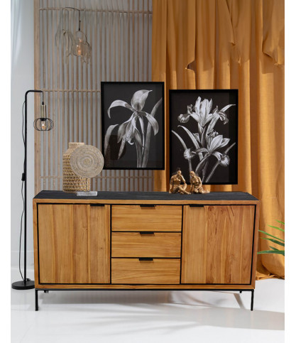 Indra - Buffet bas en teck recyclé bicolore 160 cm