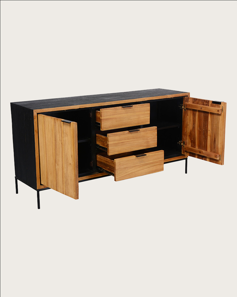 Indra - Buffet bas en teck recyclé bicolore 160 cm