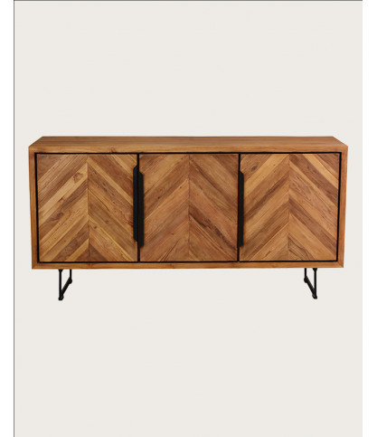 Kappa - Buffet bas en teck recyclé avec motif chevron et métal 160 cm