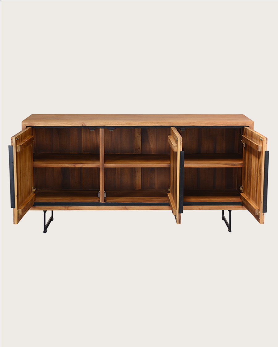 Kappa - Buffet bas en teck recyclé avec motif chevron et métal 160 cm