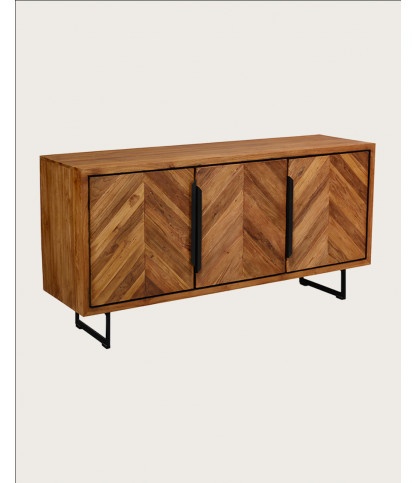 Kappa - Buffet bas en teck recyclé avec motif chevron et métal 160 cm