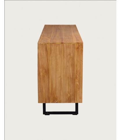 Kappa - Buffet bas en teck recyclé avec motif chevron et métal 160 cm