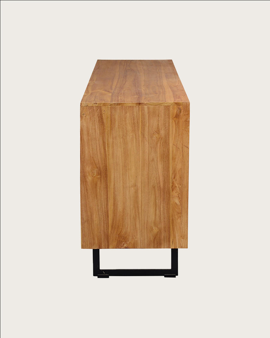 Kappa - Buffet bas en teck recyclé avec motif chevron et métal 160 cm