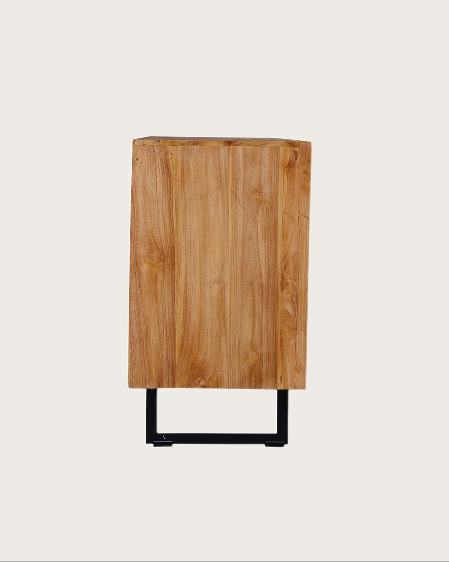 Kappa - Buffet bas en teck recyclé avec motif chevron et métal 160 cm