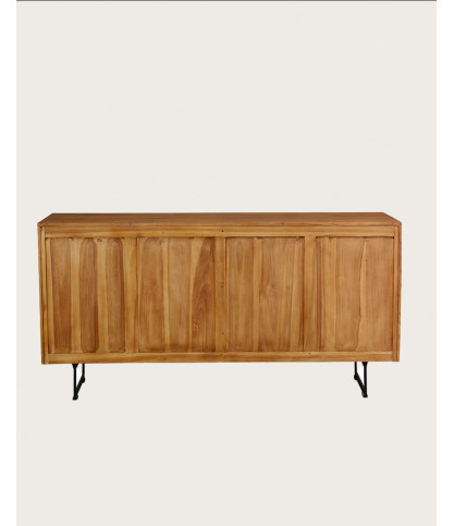 Kappa - Buffet bas en teck recyclé avec motif chevron et métal 160 cm