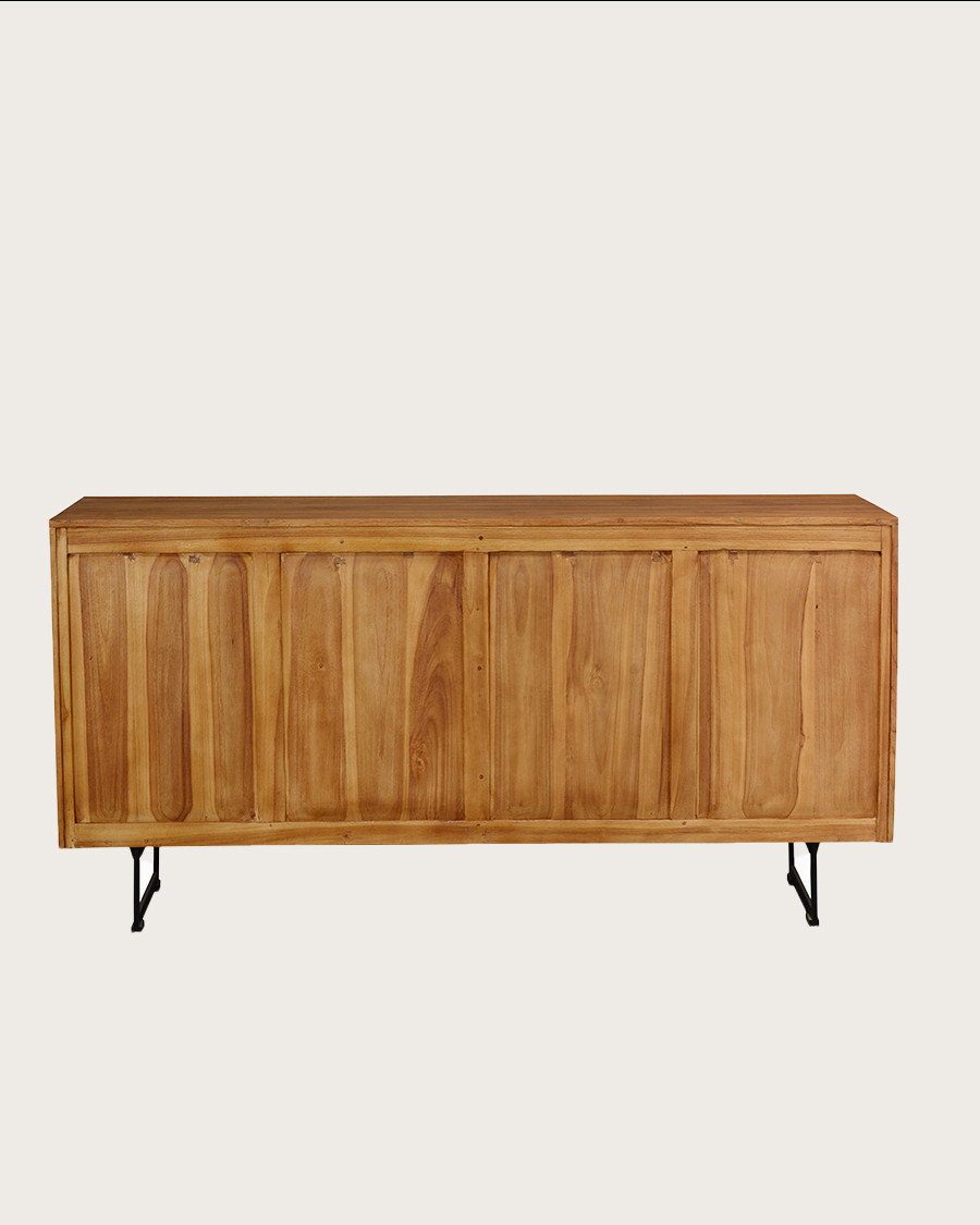 Kappa - Buffet bas en teck recyclé avec motif chevron et métal 160 cm