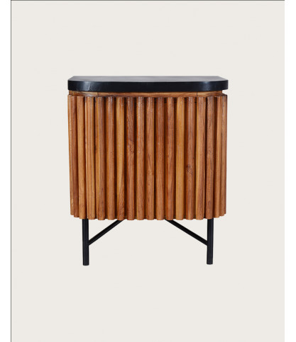 Haussman - Meuble tv rétro en teck massif recyclé et plateau laqué noir 160 cm