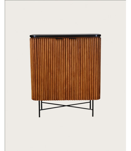 Haussman - Buffet 2 portes en teck recyclé et plateau laqué noir