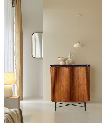 Haussman - Buffet 2 portes en teck recyclé et plateau laqué noir