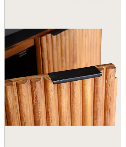 Haussman - Buffet 2 portes en teck recyclé et plateau laqué noir