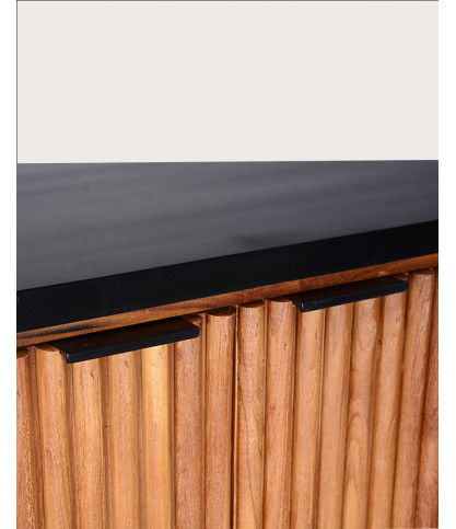 Haussman - Buffet 2 portes en teck recyclé et plateau laqué noir