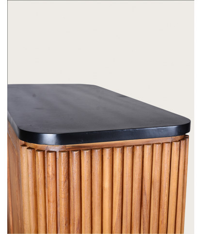 Haussman - Buffet 2 portes en teck recyclé et plateau laqué noir