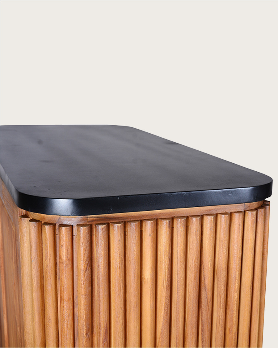 Haussman - Buffet 2 portes en teck recyclé et plateau laqué noir