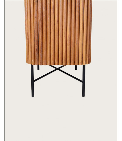 Haussman - Buffet 2 portes en teck recyclé et plateau laqué noir