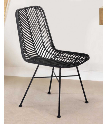 Ika - Lot de 4 chaises rotin noir