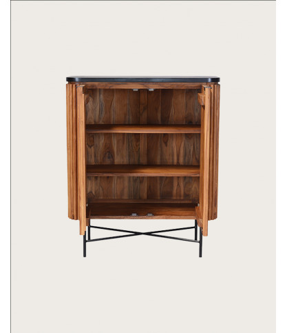 Haussman - Buffet 2 portes en teck recyclé et plateau laqué noir