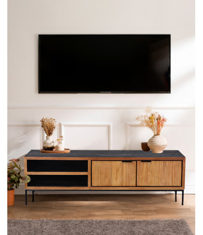 Indra - Meuble tv en teck recyclé bicolore 160 cm