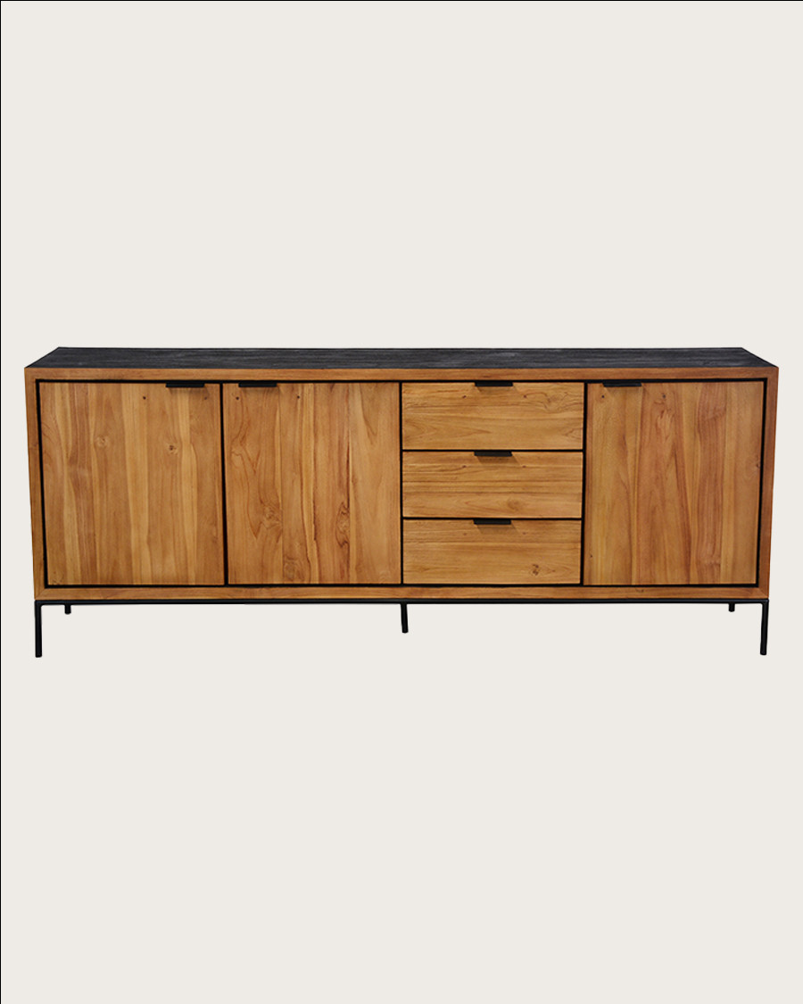 Indra grand - Grand buffet bas en teck recyclé bicolore 200 cm