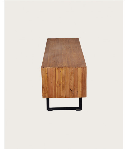 Kappa - Meuble TV industriel en teck recyclé avec motif chevron et métal 160 cm