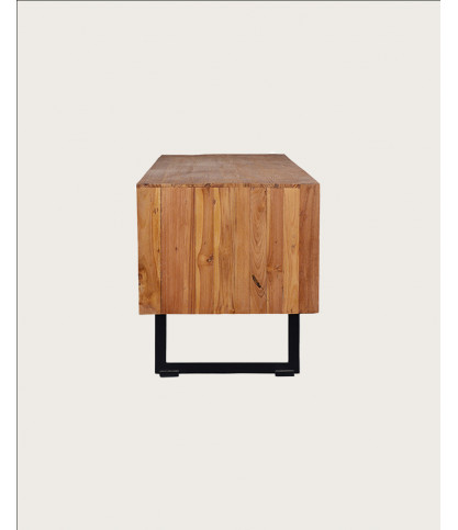 Kappa - Meuble TV industriel en teck recyclé avec motif chevron et métal 160 cm