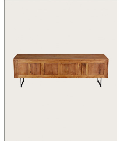 Kappa - Meuble TV industriel en teck recyclé avec motif chevron et métal 160 cm